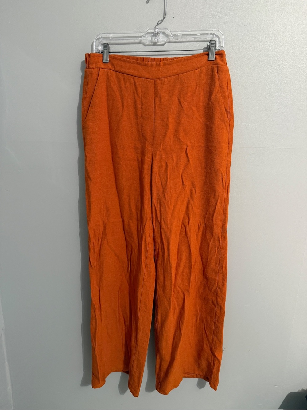 Zara Pants Womens Small Orange Wide Leg Elastic Waist Lightweight High Rise